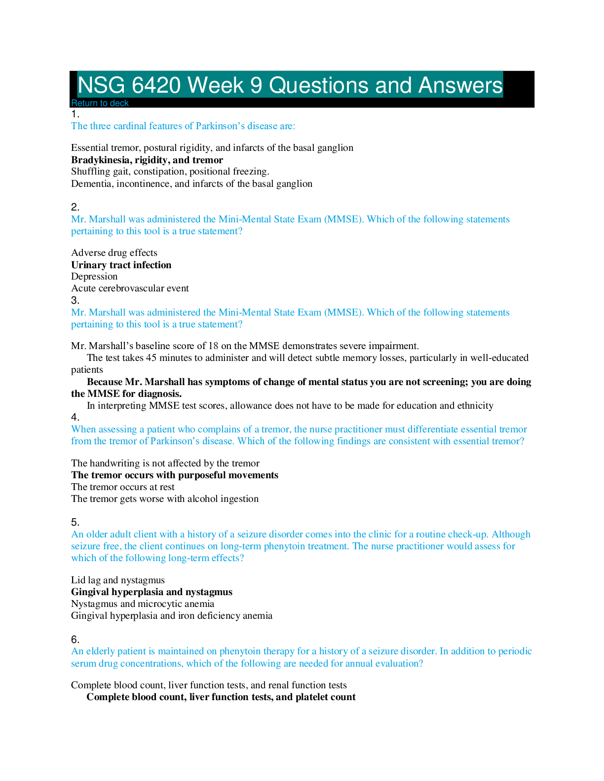 Preview image for NSG 6420 Week 9 Questions an Answers